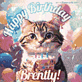 Happy birthday gif for Brently with cat and cake