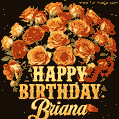 Beautiful bouquet of orange and red roses for Briana, golden inscription and twinkling stars