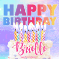 Animated Happy Birthday Cake with Name Brielle and Burning Candles