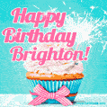 Happy Birthday Brighton! Elegang Sparkling Cupcake GIF Image.