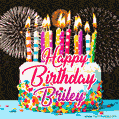 Amazing Animated GIF Image for Briley with Birthday Cake and Fireworks