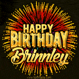Golden 'Happy Birthday Brinnley' text accompanied by animated rainbow fireworks for a festive animated greeting.