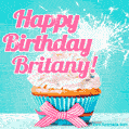Happy Birthday Britany! Elegang Sparkling Cupcake GIF Image.