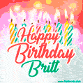 Happy Birthday GIF for Britt with Birthday Cake and Lit Candles