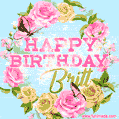 Beautiful Birthday Flowers Card for Britt with Glitter Animated Butterflies