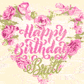 Pink rose heart shaped bouquet - Happy Birthday Card for Britt