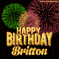 Wishing You A Happy Birthday, Britton! Best fireworks GIF animated greeting card.