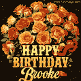 Beautiful bouquet of orange and red roses for Brooke, golden inscription and twinkling stars