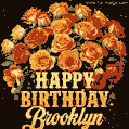 Beautiful bouquet of orange and red roses for Brooklyn, golden inscription and twinkling stars