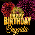 Wishing You A Happy Birthday, Brygida! Best fireworks GIF animated greeting card.
