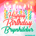 Happy Birthday GIF for Brynhildur with Birthday Cake and Lit Candles