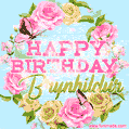 Beautiful Birthday Flowers Card for Brynhildur with Glitter Animated Butterflies