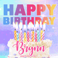 Animated Happy Birthday Cake with Name Brynn and Burning Candles