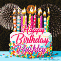Amazing Animated GIF Image for Buckley with Birthday Cake and Fireworks