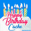Happy Birthday GIF for Cache with Birthday Cake and Lit Candles