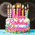 Amazing Animated GIF Image for Caedmon with Birthday Cake and Fireworks