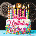 Amazing Animated GIF Image for Cainan with Birthday Cake and Fireworks