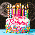 Amazing Animated GIF Image for Caio with Birthday Cake and Fireworks
