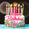 Amazing Animated GIF Image for Cal with Birthday Cake and Fireworks
