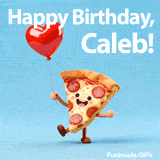 Seamlessly looping animation of a dancing pizza wishing Happy Birthday to Caleb