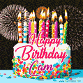 Amazing Animated GIF Image for Cam with Birthday Cake and Fireworks