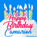 Happy Birthday GIF for Camarion with Birthday Cake and Lit Candles