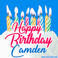 Happy Birthday GIF for Camden with Birthday Cake and Lit Candles