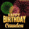 Wishing You A Happy Birthday, Camden! Best fireworks GIF animated greeting card.