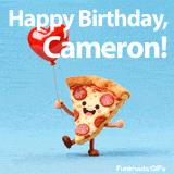 Seamlessly looping animation of a dancing pizza wishing Happy Birthday to Cameron
