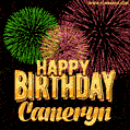 Wishing You A Happy Birthday, Cameryn! Best fireworks GIF animated greeting card.