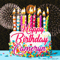 Amazing Animated GIF Image for Cameryn with Birthday Cake and Fireworks