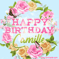 Beautiful Birthday Flowers Card for Camille with Animated Butterflies