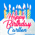 Happy Birthday GIF for Carlton with Birthday Cake and Lit Candles