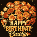 Beautiful bouquet of orange and red roses for Carolyn, golden inscription and twinkling stars
