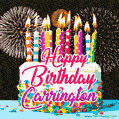 Amazing Animated GIF Image for Carrington with Birthday Cake and Fireworks
