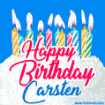 Happy Birthday GIF for Carsten with Birthday Cake and Lit Candles