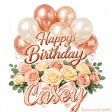 Stylish pink and gold Happy Birthday Casey animation with floral decor