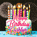 Amazing Animated GIF Image for Cashtyn with Birthday Cake and Fireworks