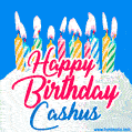 Happy Birthday GIF for Cashus with Birthday Cake and Lit Candles