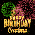 Wishing You A Happy Birthday, Cashus! Best fireworks GIF animated greeting card.