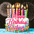 Amazing Animated GIF Image for Cassian with Birthday Cake and Fireworks