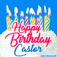 Happy Birthday GIF for Castor with Birthday Cake and Lit Candles