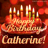 Beautifully decorated red velvet berry birthday cake with vibrant fruits and a glowing 'Catherine' name, adding a touch of sweetness and sparkle.