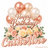 Stylish pink and gold Happy Birthday Catherine animation with floral decor