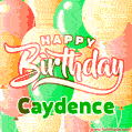 Happy Birthday Image for Caydence. Colorful Birthday Balloons GIF Animation.