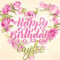 Pink rose heart shaped bouquet - Happy Birthday Card for Caylee