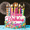 Amazing Animated GIF Image for Cayne with Birthday Cake and Fireworks