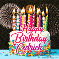 Amazing Animated GIF Image for Cedrick with Birthday Cake and Fireworks