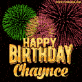 Wishing You A Happy Birthday, Chaynce! Best fireworks GIF animated greeting card.