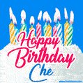 Happy Birthday GIF for Che with Birthday Cake and Lit Candles